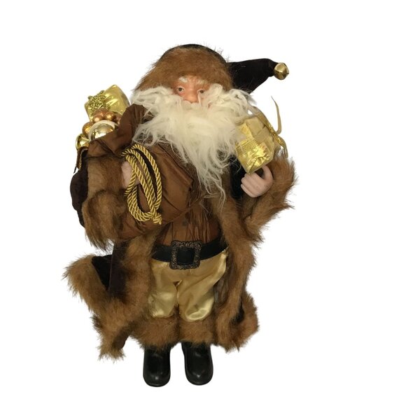 Safari Christmas Santa Claus Figurine Home Decor With Faux Fur & Gifts 20" - Picture 1 of 13